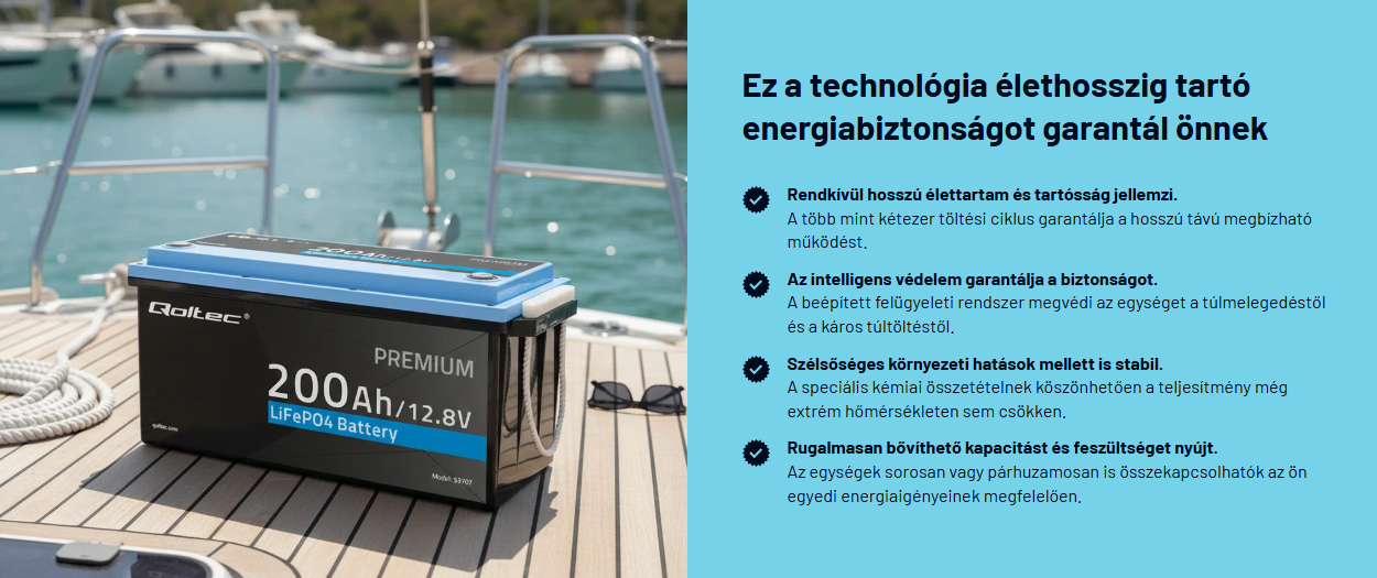Qoltec LiFePO4 akkumulátor hajóban
