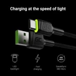 Kép 2/5 - Green Cell Adat és töltőkábel Ray USB Adat és töltőkábel - USB-C 120cm zöld LED világítással és gyors töltés Ultra Charge, QC 3.0 támogatással