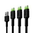Obraz 1/5 - Green Cell Kábel Sada 3x GC Ray USB-C 200 cm USB Dátový a nabíjací kábel so zeleným LED osvetlením Ultra Charge rýchle nabíjanie QC 3.0 podpora