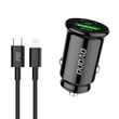 Kép 1/6 - Dudao gyors autós töltő USB portokkal QC3.0 + Type C PD fekete + USB-C kábel - Lightning 18W, fekete (R3PRO)