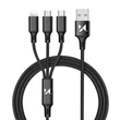 Kép 1/5 - Wozinsky kábel 3in1 USB - USB Typ C/ micro USB/ Lightning, 2,8A, 1,25m, fekete (WOZ-3in1-BK)