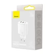 Imagine 4/6 - Încărcător rapid compact Baseus, 2xUSB, USB-C, PD, 3A, 30 W (alb)