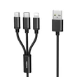 Kép 1/8 - Remax Gition 3 az 1-ben nylon fonott USB - micro USB / Lightning / USB-C kábel, 2.8A, 1,15M, fekete