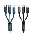 Kép 2/8 - Remax Gition 3 az 1-ben nylon fonott USB - micro USB / Lightning / USB-C kábel, 2.8A, 1,15M, fekete