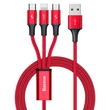 Kép 1/8 - Baseus 3 az 1-ben kábel USB csatlakozókkal - USB Type C / Lightning / micro USB, 1.2m, 3.5A, piros (CAJS000009)