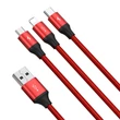 Kép 2/8 - Baseus 3 az 1-ben kábel USB csatlakozókkal - USB Type C / Lightning / micro USB, 1.2m, 3.5A, piros (CAJS000009)