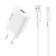 Kép 1/6 - Vipfan E01 hálózati töltő, 1x USB, 2,4A + USB-C kábel (fehér)