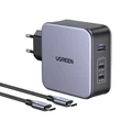 Obraz 1/3 - Nabíjačka UGREEN CD289, 2x USB-C, 1x USB-A, GaN, 140 W, 2 m kábel (strieborná)