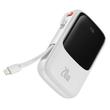 Kép 6/8 - Baseus Qpow digitális kijelzős Power Bank gyors töltéssel 10000mAh 20W QC/PD/SCP/FCP beépített Lightning kábellel Fehér