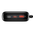 Baseus Qpow digitális kijelző powerbank gyors töltéssel 20000mAh 22.5W QC/PD/SCP/FCP beépített USB-C kábellel fekete