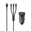 Obraz 1/2 - Remax RCC236 Autós töltő 2x USB,  2.4A (fekete) + 3 az 1-ben kábel