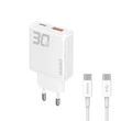 Obraz 1/6 - Dudao GaN A30EUT 30W USB-A / USB-C Nástenná Nabíjačka + USB-C - USB-C Kábel - Biela