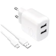 Kép 1/3 - Puro PROLITE 10W 2x USB-A fali töltő + USB-A - USB-C kábel 1,2m - fehér