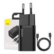Obraz 1/5 - Baseus Super Si 1C 25W Rýchlonabíjací Adaptér s 1m USB-C na USB-C Káblom (Čierna)