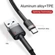 Kép 4/6 - Baseus Type-C USB C Cafule Adat- és töltőkábel 3A 1m Szürke + Fekete (CATKLF-BG1)