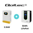 Obraz 1/8 - Qoltec Modulárny Hybridný Ostrovný Solárny Invertor Off-Grid 48V 5500W + 5kWh LiFePo4 batériový balík