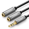 Obraz 1/6 - UgreenXXX 3,5 mm mini jack AUX distribučný kábel 20 cm - strieborný (10532)