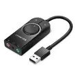 Kép 1/6 - Ugreen külső USB hangkártya 3.5mm mini jack hangerőszabályzóval 2 porttal 15cm - Fekete (40964)