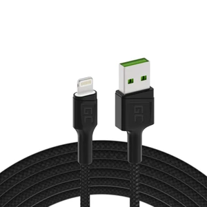 Green Cell Adat a nabíjací kábel Ray USB-A - Lighting 120cm biely s LED osvetlením a podporou rýchleho nabíjania Apple 2.4A