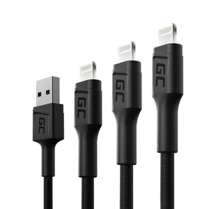 Green Cell 3x Adat a nabíjací kábel GC Ray USB - Lightning 30cm, 120cm, 200cm iPhone, iPad, iPod, biely LED rýchlonabíjanie