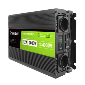 Green Cell Car Inverter from 12V to 230V voltage converter (voltage booster) 2000W/4000W Pure sine wave, with LCD Display