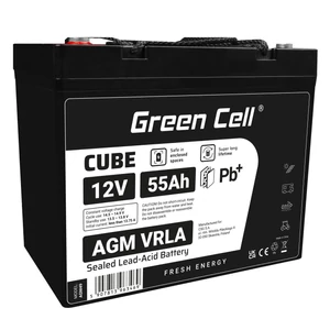 Green Cell CUBE AGM batéria IP54 12V 55Ah VRLA Gel hlboký cyklus, skúter, kosačka, loď, traktor