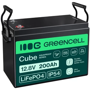 Green Cell CUBE LiFePO4 200Ah 12,8V lítium-vas-foszfát akkumulátor lakóautóhoz, napelemes, hálózaton kívüli rendszerhez, csónakhoz