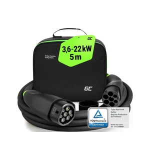 Green Cell Snap Type 2 EV elekromos autó töltőkábel 22 kW 5 m Tesla Model 3 S X Y, VW ID.3, ID.4, ID.5, Kia EV6, Audi E-Tron, Fiat 500e
