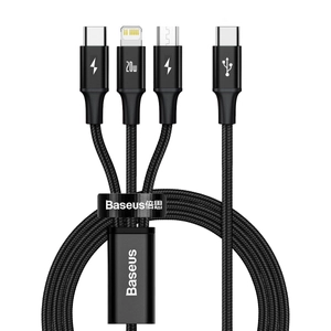 Baseus Rapid Series 3 az 1-ben USB-C kábel M + L + T 20W 1,5 m fekete