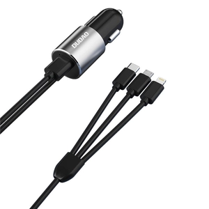 Dudao 3in1 USB autós töltő, 3,4 A, beépített kábel Lightning / USB Type C / micro USB, fekete (R5ProN-black)
