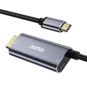 Choetech egyirányú adapter C típusú USB - HDMI 4K 60Hz + USB Type C Power Delivery, 60W, 1,8m, szürke (XCH-M180-GY)