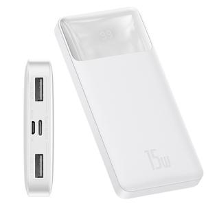 Baseus Bipow digitális kijelzős Power bank 10000mAh, 20W, 2x USB / USB Type C / micro USB, 15W, fehér (PPDML-I02)