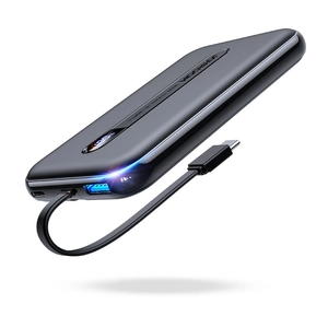 Joyroom Linglong power bank 10000mAh, 20W, Power Delivery, Quick Charge, USB / USB Type C / built-in USB Type C cable, black (JR-L001-black)