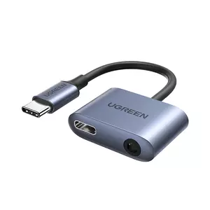 Ugreen audioadapter USB Type C (apa) - USB Type C PD QC (aljzat) + 3,5 mm-es mini jack (aljzat), szürke