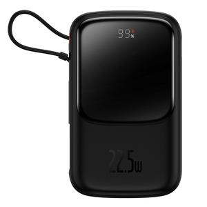Baseus Qpow power bank 10000mAh beépített USB Type-C kábel 22.5W gyorstöltés SCP AFC FCP fekete (PPQD020101)