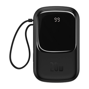 Baseus Qpow Powerbank Lightning kábellel, USB-C, USB, 20000mAh, 20W (fekete)