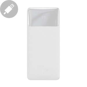 Baseus Bipow powerbank kijelzővel 10000mAh 15W fehér (Overseas Edition) + USB-A - Micro USB kábel 0.25m fehér (PPBD050002)