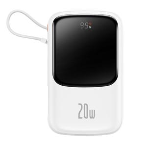Baseus Qpow digitális kijelzős Power Bank gyors töltéssel 10000mAh 20W QC/PD/SCP/FCP beépített Lightning kábellel Fehér