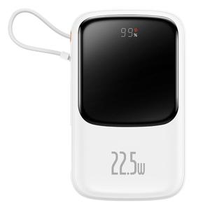 Baseus Qpow Digital Display powerbank gyors töltéssel 10000mAh 22,5W QC/PD/SCP/FCP beépített USB-C kábellel fehér színben