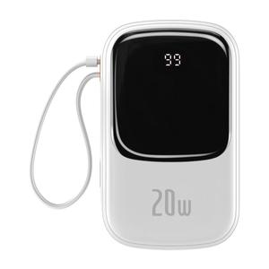 Baseus Qpow digitális kijelzős Power Bank gyors töltéssel 20000mAh 20W QC/PD/SCP/FCP beépített Lightning kábellel Fehér