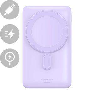 Baseus mágneses vezeték nélküli gyorstöltő Power Bank 10000mAh 20W lila + Gyorstöltő kábel C-típusú 60W (20V / 3A) 50cm fehér