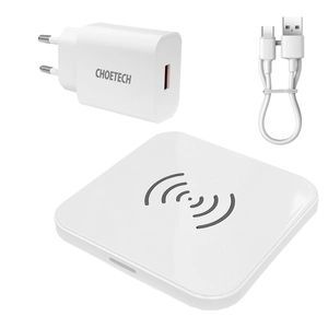 Choetech készlet Qi 10W vezeték nélküli töltő fejhallgatóhoz fekete (T511-S) + 18W EU fali töltő fehér (Q5003) + USB kábel - microUSB 1.2m fehér
