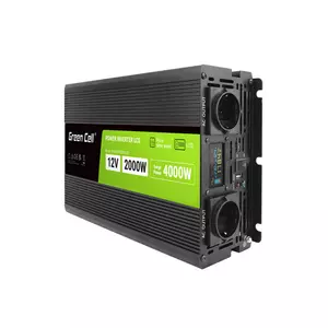Green Cell Autós Inverter 12V-ról 230V-ra feszültségátalakító (feszültség növelő) 2000W/4000W Tiszta szinuszhullámú, LCD Kijelzővel