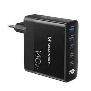 Wozinsky CGWCB 140W GaN nástenná nabíjačka 3 x USB-C / 2 x USB-A - čierna