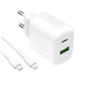 Puro PROLITE 25W USB-A / USB-C nástenná nabíjačka + USB-C - USB-C kábel 1,2m - biela