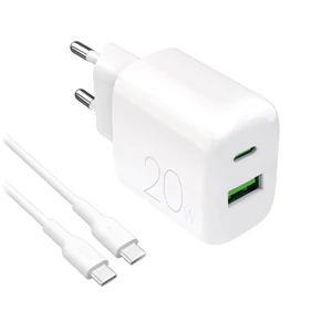 Puro PROLITE 20W USB-A / USB-C nástenná nabíjačka + USB-C - USB-C kábel 1,2m - biela