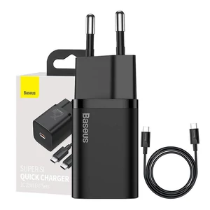 Baseus Super Si 1C 25W Gyors Töltő Adapter 1m USB-C - USB-C Kábellel (Fekete)
