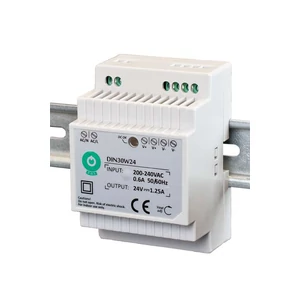 POS DIN30W24, Napájací zdroj na DIN lištu 24V/1,25A, plastové puzdro, stupňovitý typ