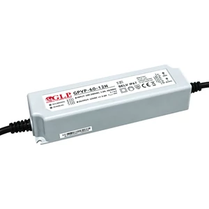 GLP GPVP-60-12N, napájací zdroj GLP: 12V/5A, CV, PFC, IP67, plastové puzdro, dvojito izolované vodiče