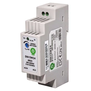 POS DIN15W24, Napájací zdroj na DIN lištu 24V/0,63A, plastové puzdro, stupňovitý typ